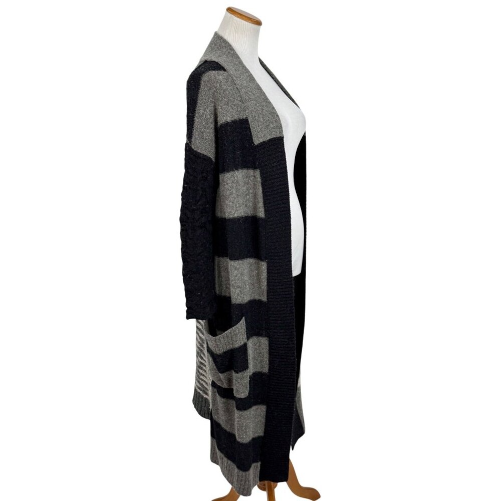 Free People Black Gray Striped Floral Knit Long Cardigan S | Boho Grunge Fairy - Picture 16 of 16